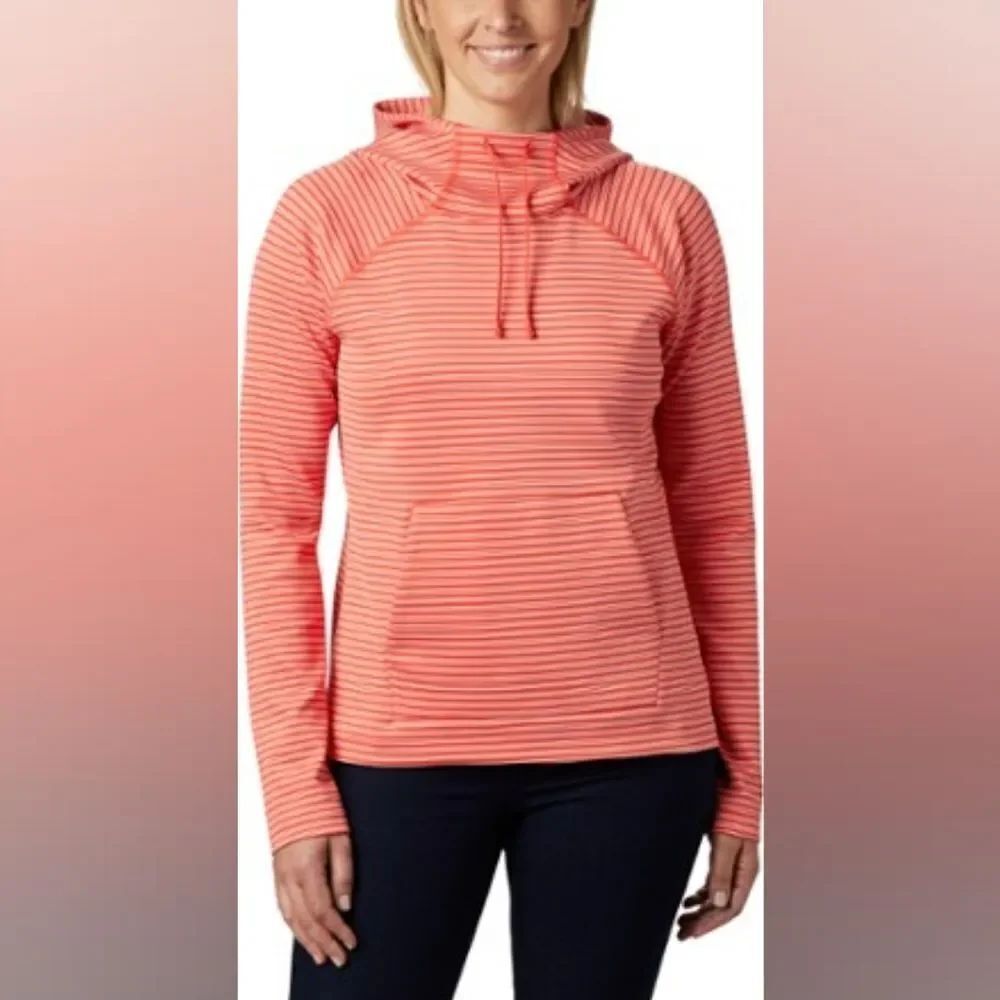 🇬🇪🔹️Columbia Coral Striped Long Sleeve Hoodie Sweatshirt Size 1X